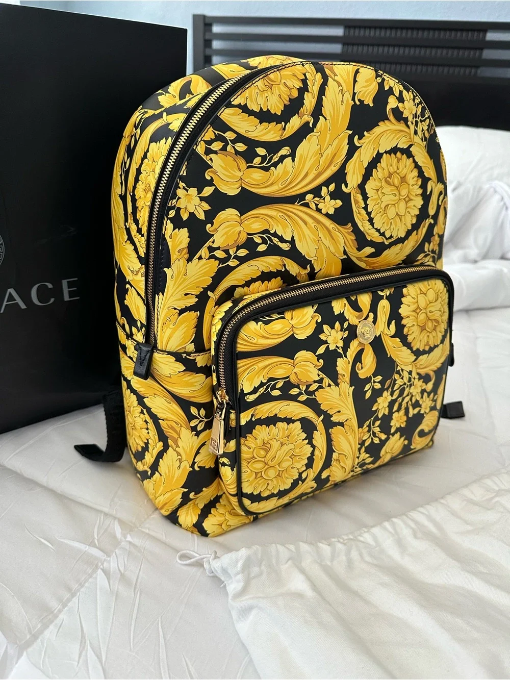 Versace Black & Yellow Baroque Print Men’s Backpack